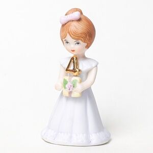 Growing Up Birthday Girl in Purple Lilac Dress Figurine Age 4 Brunette